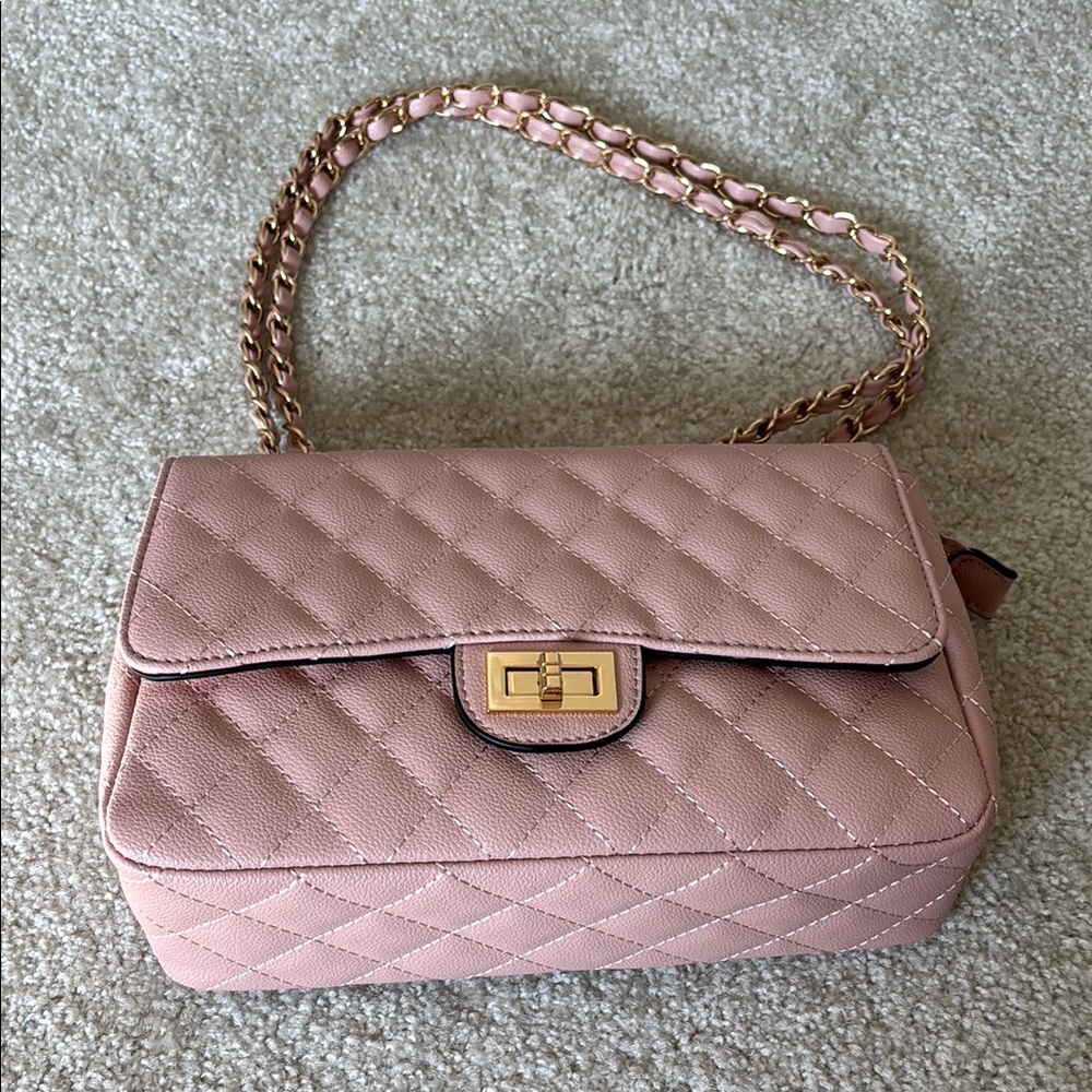 Quilted Pink Chain Shoulder Bag